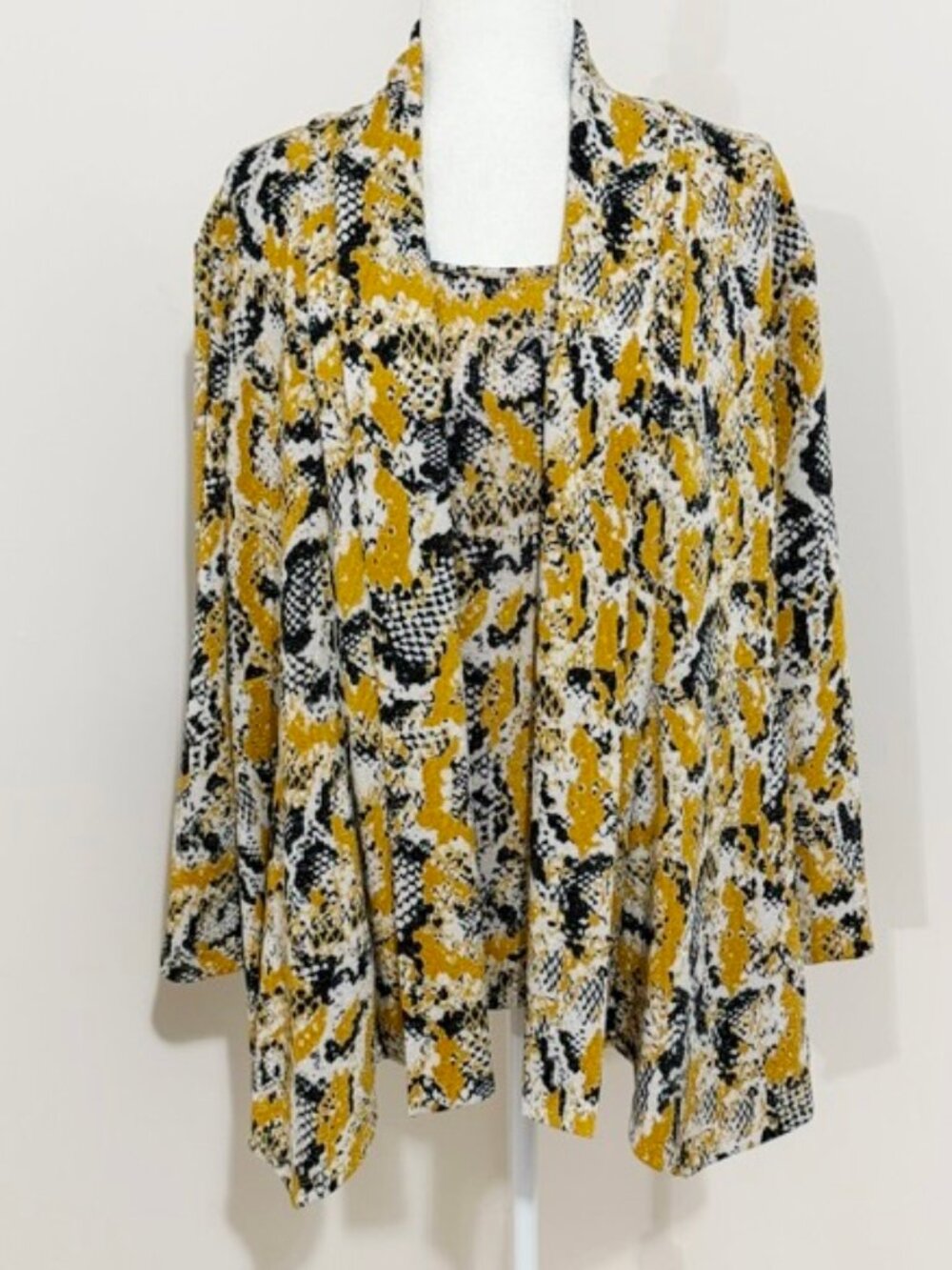Kasper 2-Pc Open Front Cardigan Topper Jacket & Tank Top Set Yellow Black XL